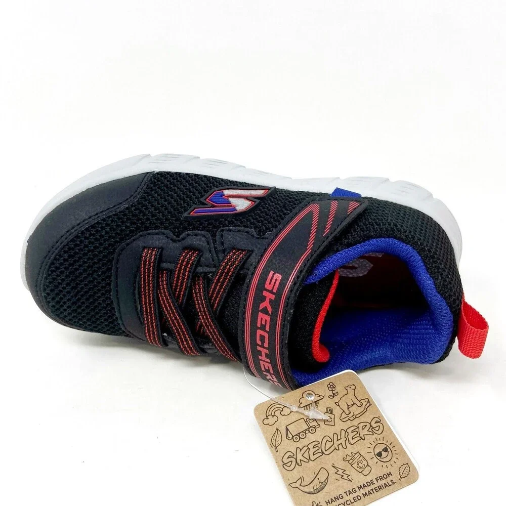 Skechers Boys Comfy Flex Mini Trainer Black Red Blue Toddler Size 6 Sneakers